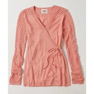 Rosie Neira Texture Twist Pullover Sweater Size M Pink Anthropologie pink peach